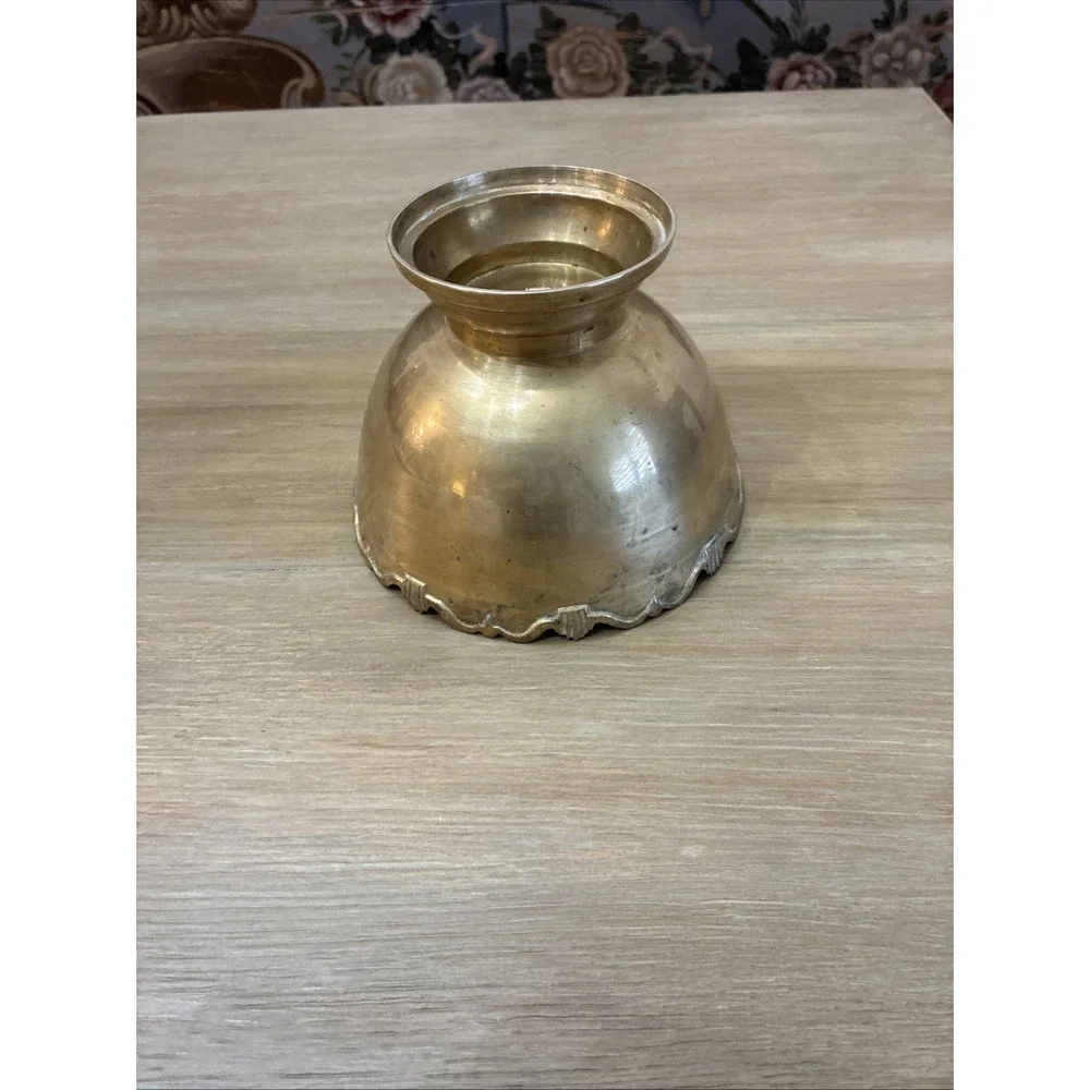 Solid Brass Bowl Scalloped Rim Pedestal Base VTG 6
